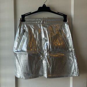 Dolls Kill Glamorous Shiny Metallic Silver Skirt